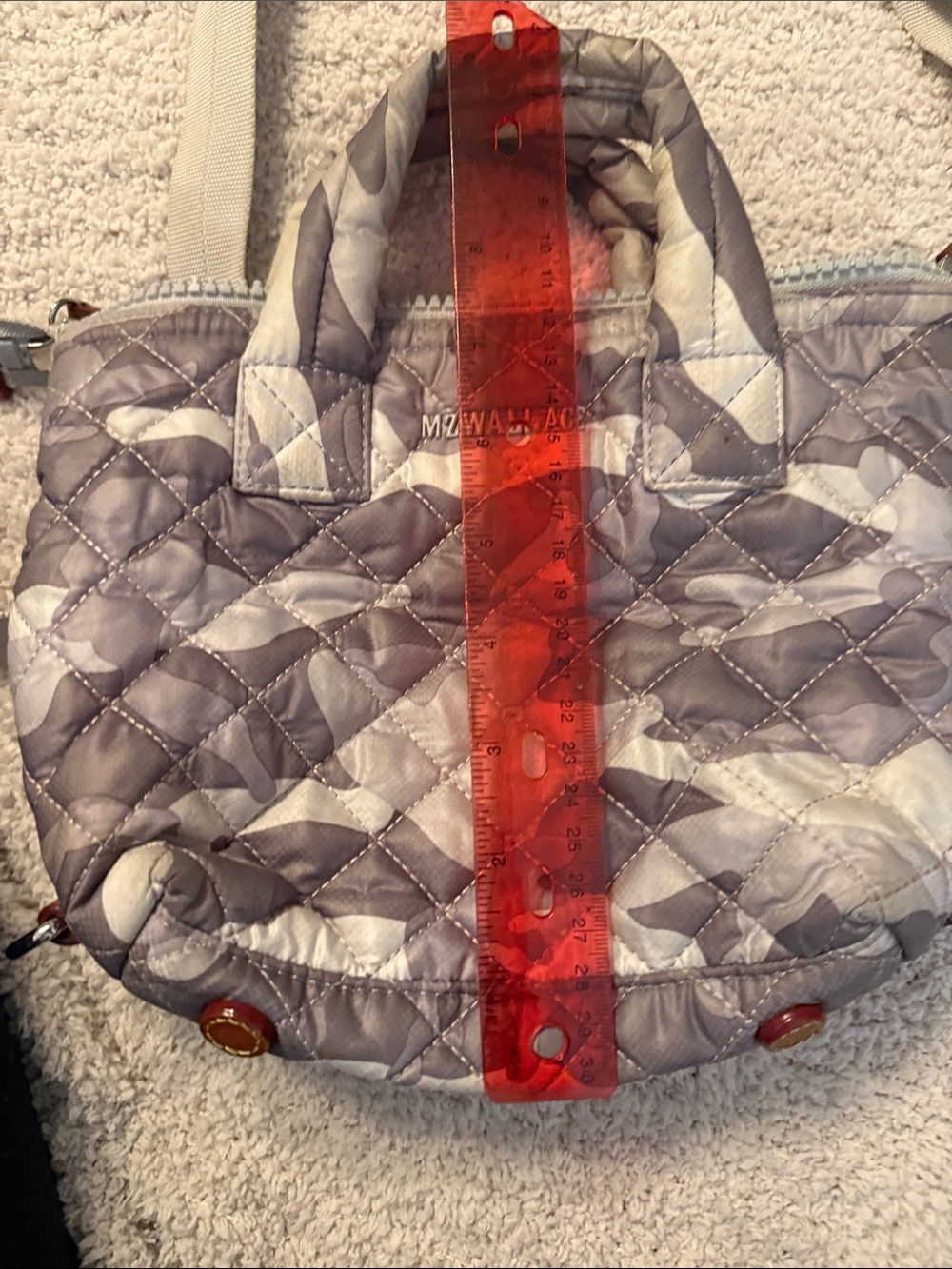 MZ Wallace Quilted Camo Small Crossbody Tote in Gray and Cream - Picture 3 of 6